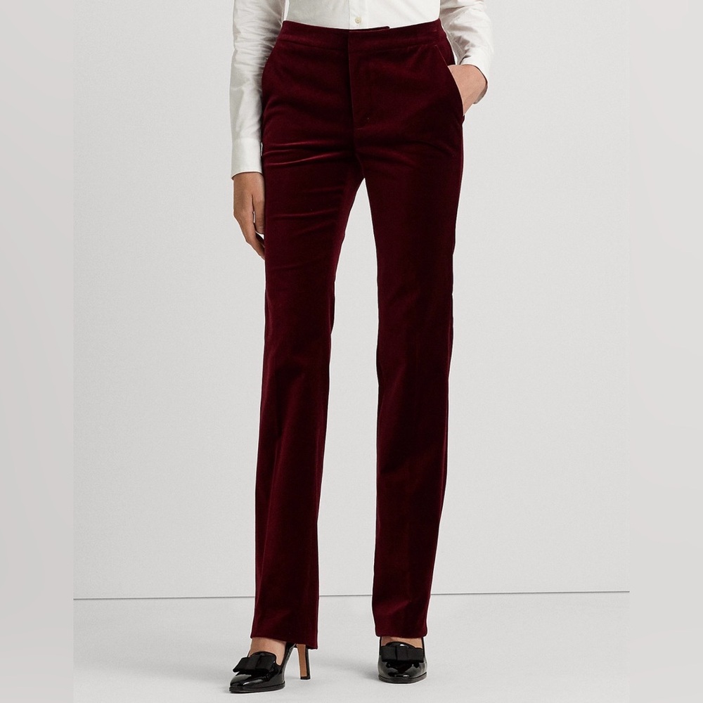 Lauren Ralph Lauren Burgundy NWT Velvet Straight Leg Dress Pants Size 6